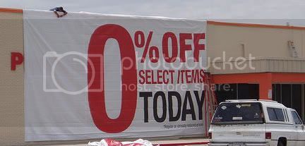 zero percent off sign